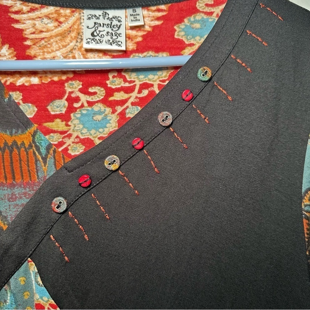 Parsley & Sage Asymmetrical Artsy Lagenlook Patchwork Textured Longline Tunic S - Picture 6 of 15